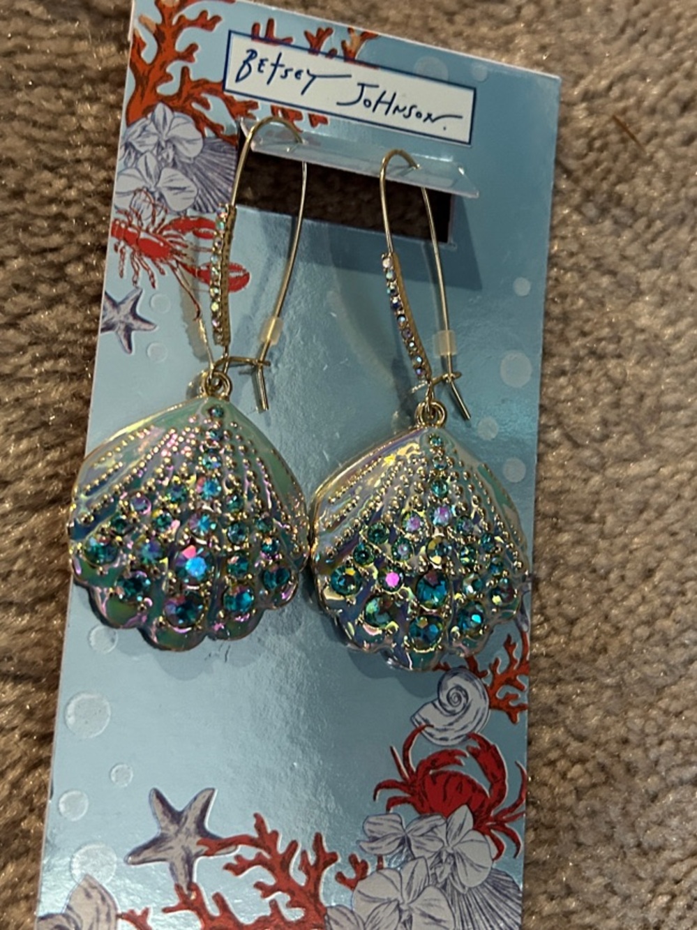Betsey Johnson Gold-Tone Iridescent Aqua Shell Drop Earrings